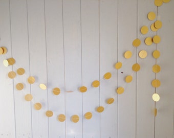 Gold Garland - Wedding Decoration - Party Decor - Paper Garland - Bridal Shower - Birthday - Christmas - Choose Your Length - 2" Circles