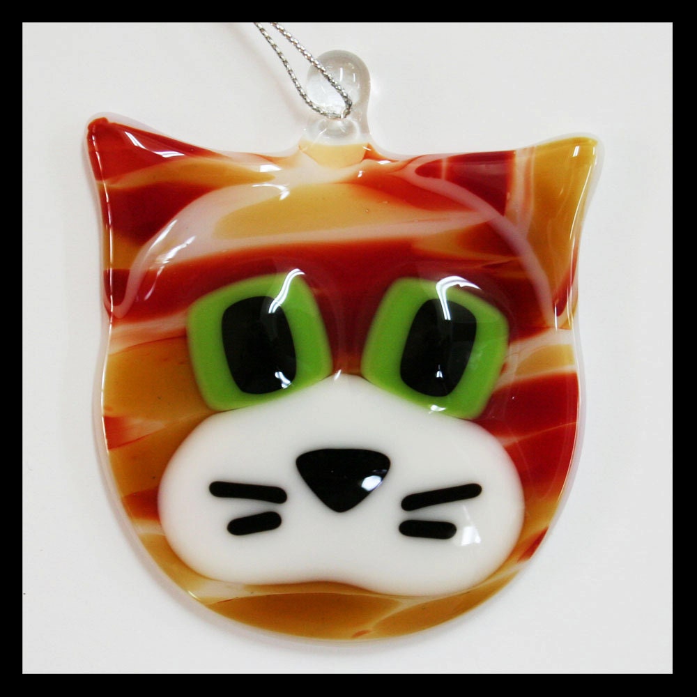 Glassworks Northwest Orange Tabby Cat Fused Glass Ornament