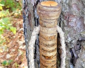 Natural wood Walking Stick with Braided Hemp and Bark Wrap Handle