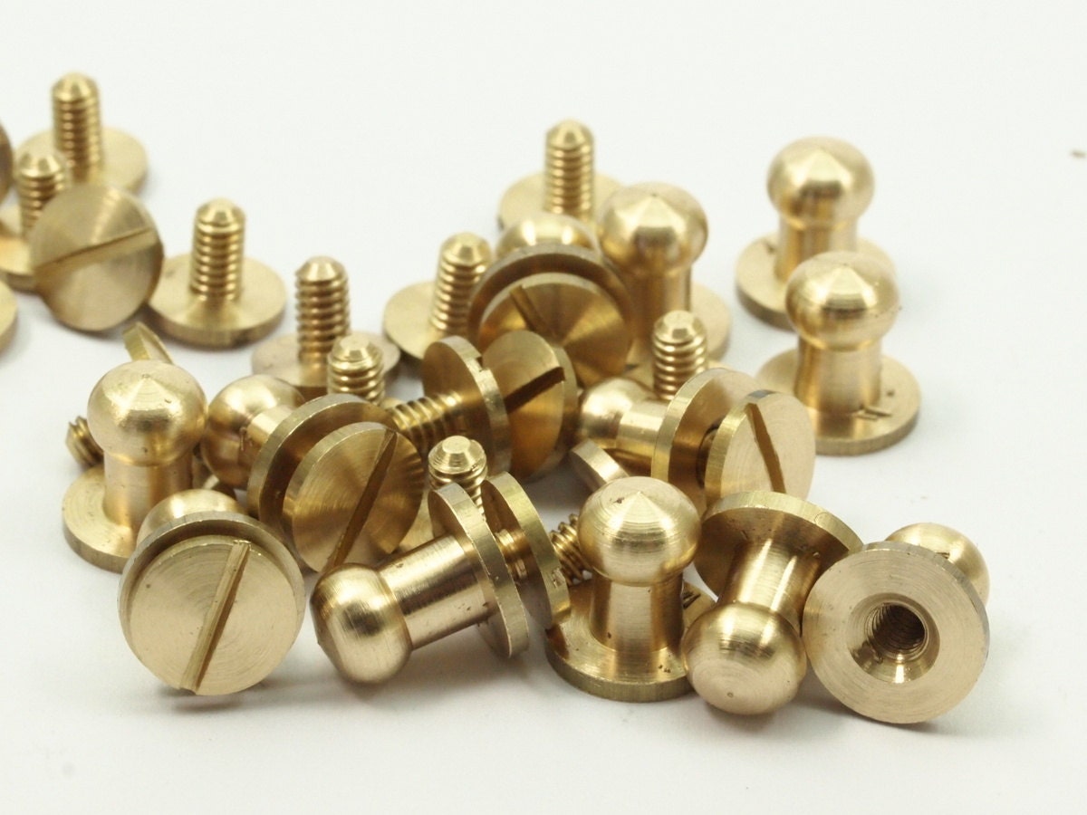 12 Sets of Raw Brass Rivet Stud ScrewBack Round Head by yakutum