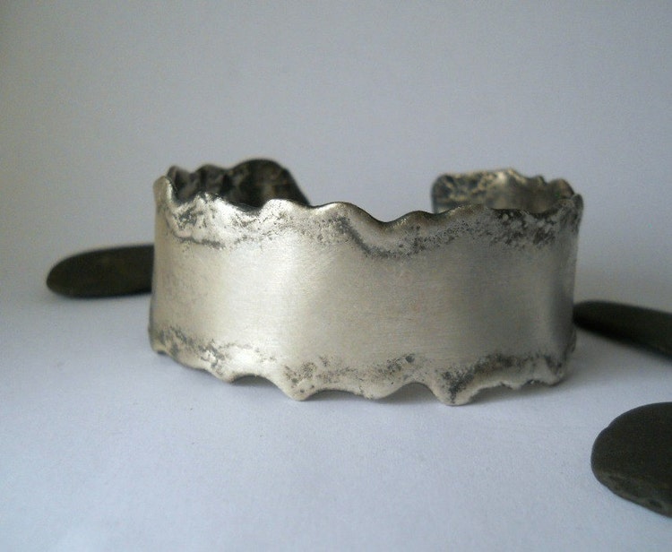 wide cuff bracelet sterling silver rustic by Q2jewelrycollection