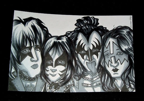 Items similar to Original Kiss Music Rock Band Caricature Cartoon Art