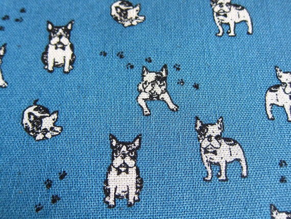 pug print material animal print fabric pug power on blue cotton linen blend pug print material animal print fabric pug power on blue cotton linen blend