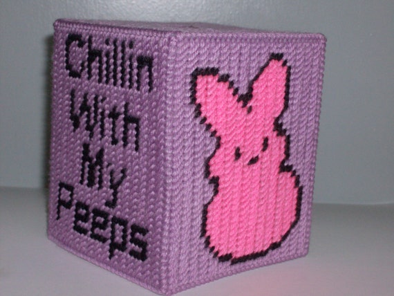 Needlepoint Peeps Tissue Box Cover, Needlepoint Easter Peeps Tissue Box Cover, Handmade Easter Tissue Box Cover