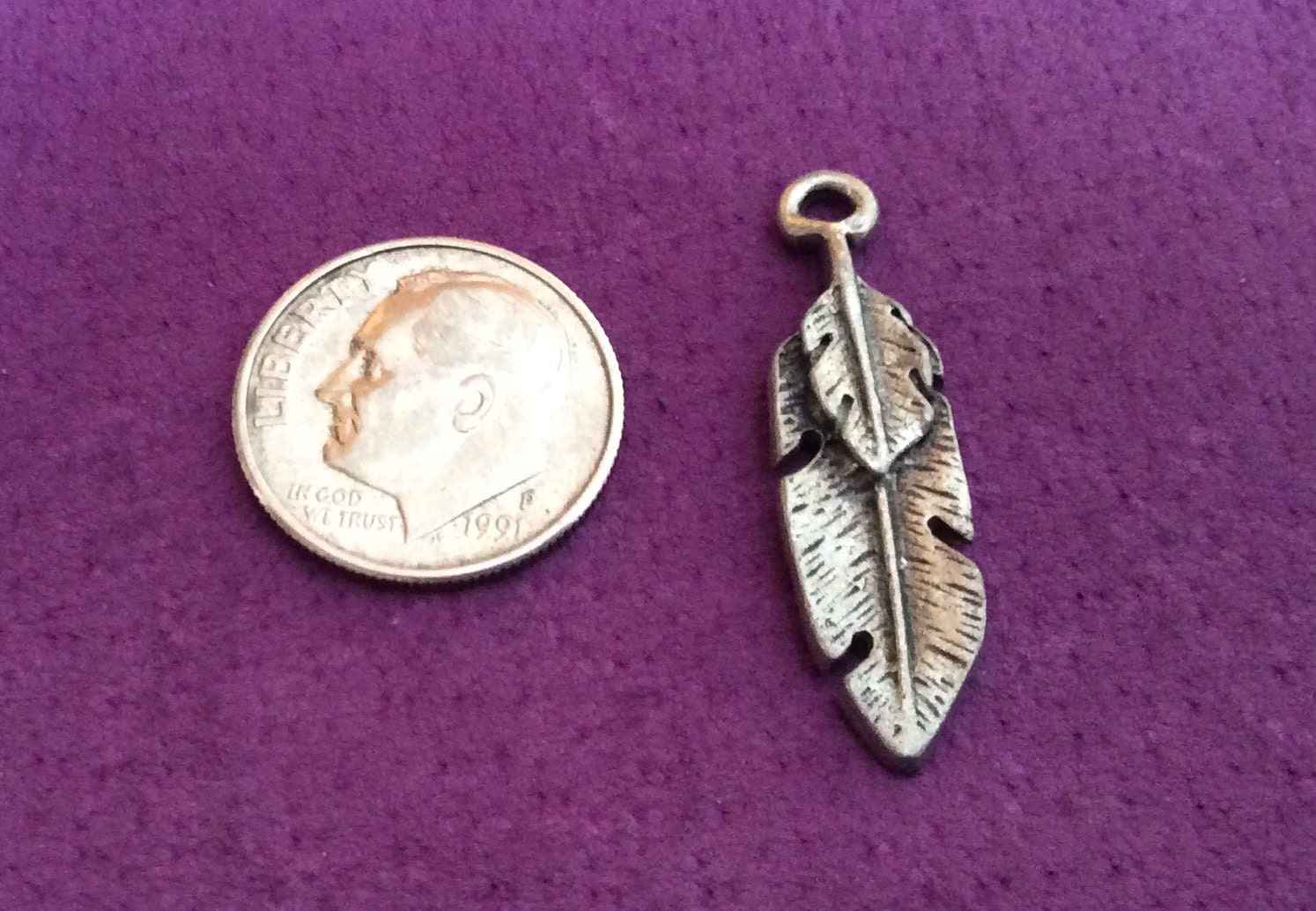 Large Feather Pewter Charm Silver from Tailfeather on Etsy Studio