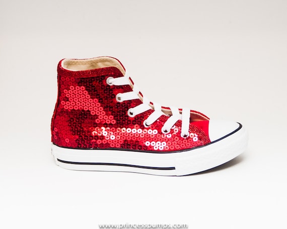 Youth Sequin Size Red Converse Customized Canvas Hi Tops