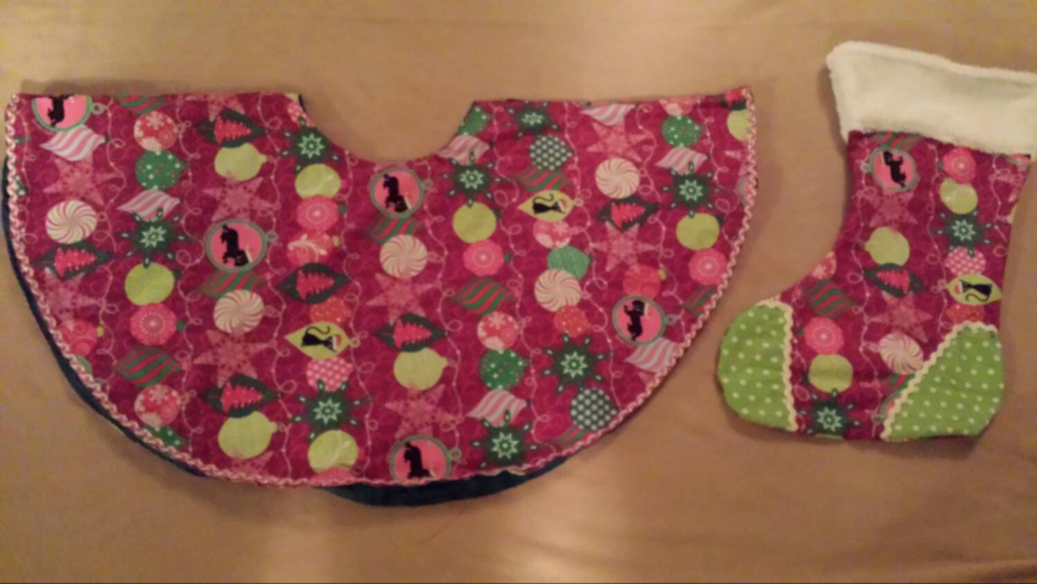 One of a kind Dachshund Christmas tree skirt and stocking