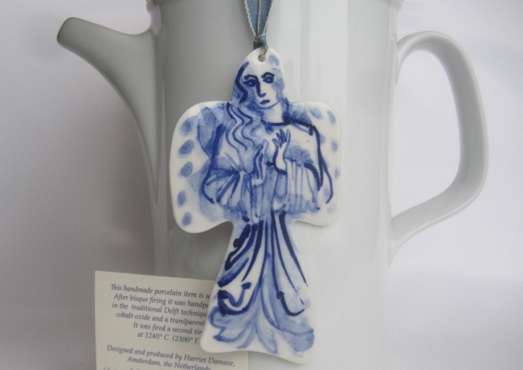 Blue Angel - Ornament - Hand painted blue and white Delftware porcelain