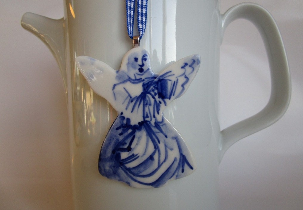 Delft Angel - ornament/wall hanging - Hand made and hand painted blue and white porcelain