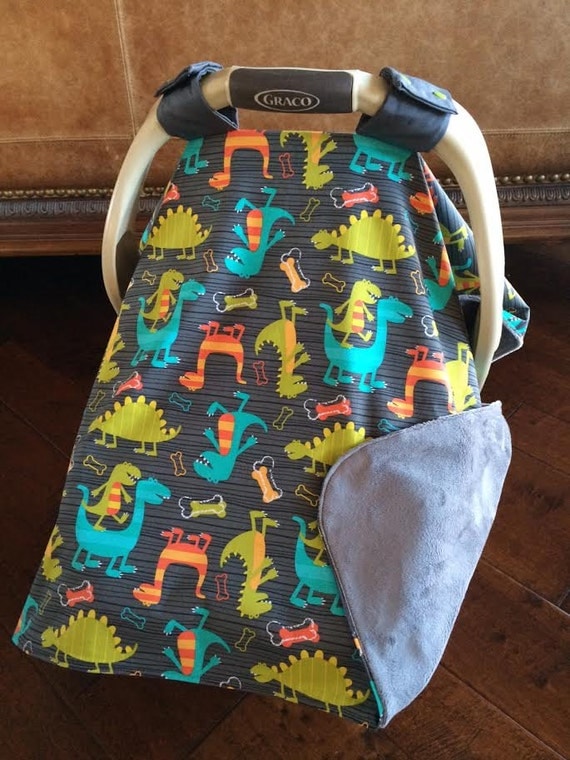 Super Cute Baby Car Seat Covers Dino Dudes in Gray Baby