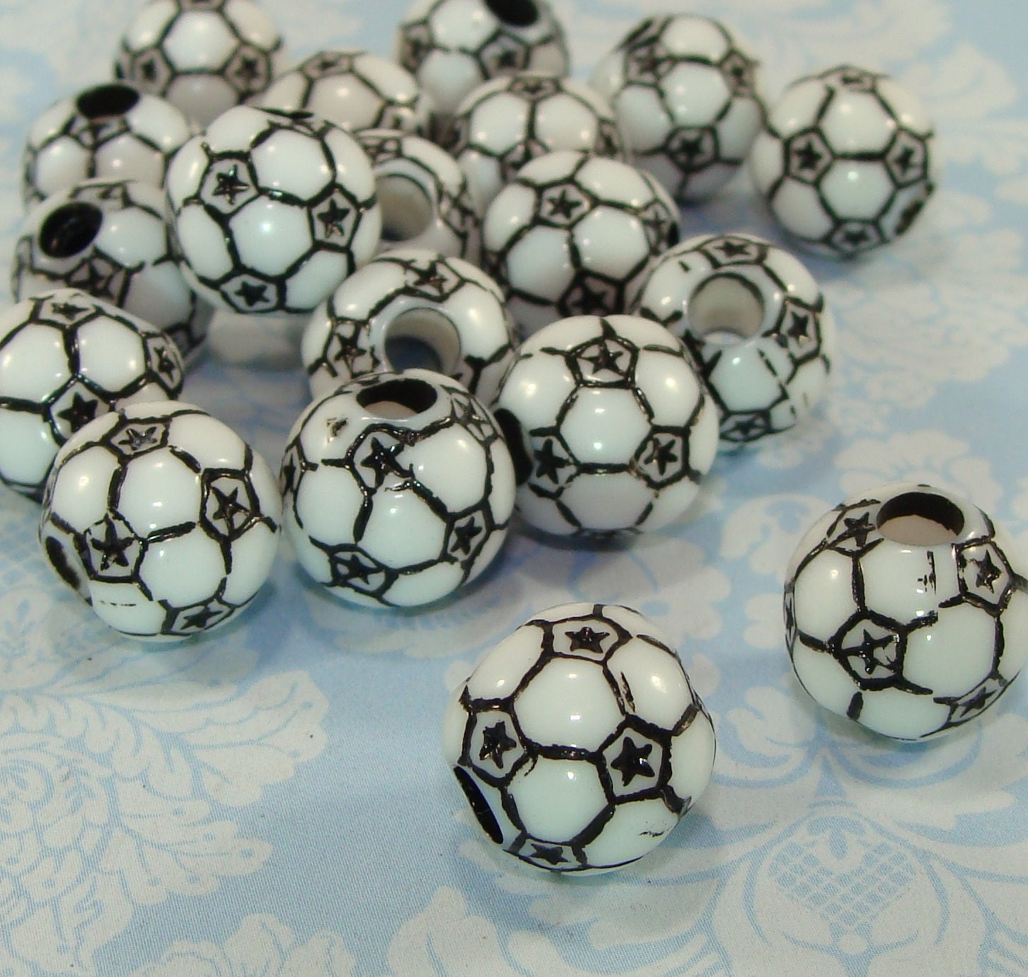 24 Soccer Ball Beads (40052) World Cup Charms Football Futbol Plastic