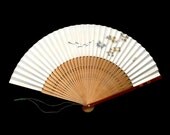 Beautiful Hand Fan Ogi Sensu F254 Autumn Leaf Fish Pearl White Green Blue
