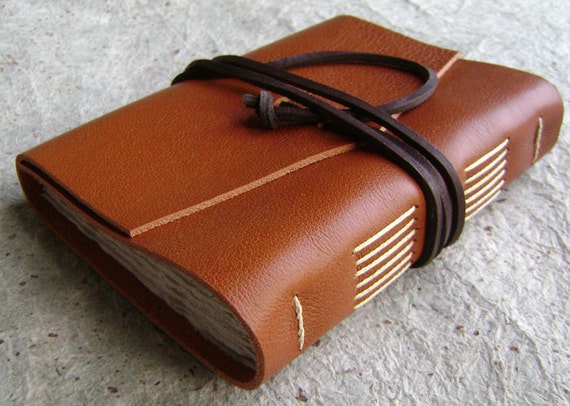 Leather journal, rustic orange-brown, 4" x 6", handmade journal by Dancing Grey Studio (1215)