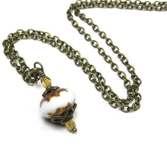 Vintage Style Necklace White Necklace Honey Yellow Gold Picasso Czech Glass Necklace Two-tone Beads Antique Brass Necklace Her Accessories