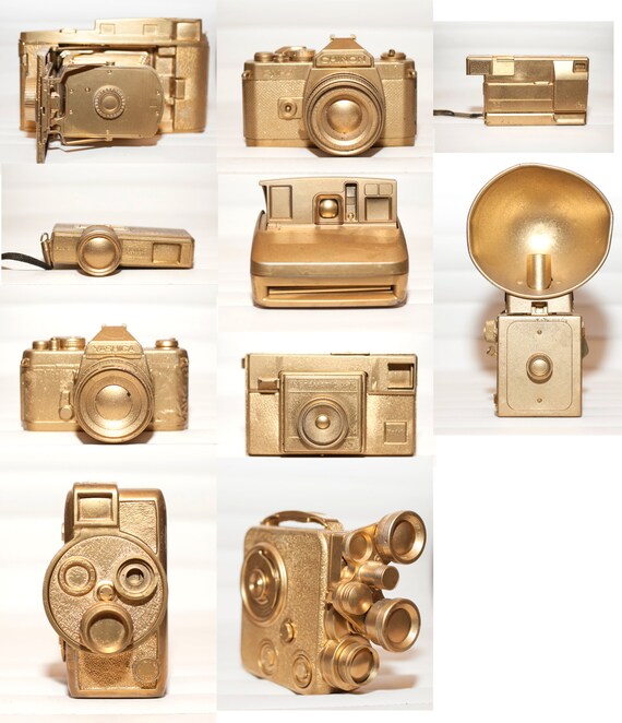 Items similar to Gold Painted Vintage Cameras, Photo Studio Decor on Etsy