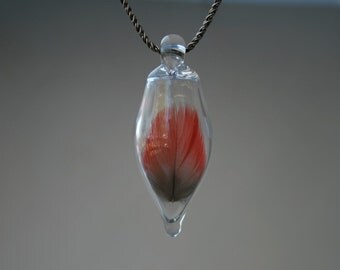 Valentine's Day Gift - Feather Pendant - Boro Pendant - Handblown Glass Focal Bead Jewelry