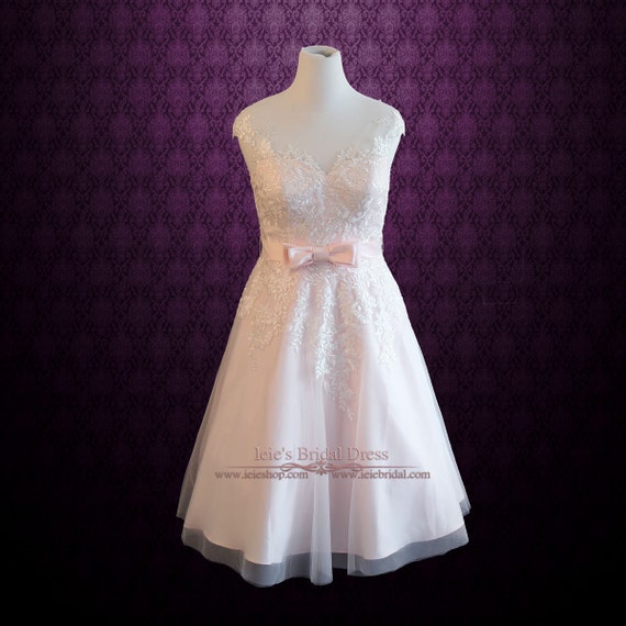 Plus Size Frosty Pink Tea Length Lace Wedding Dress Short