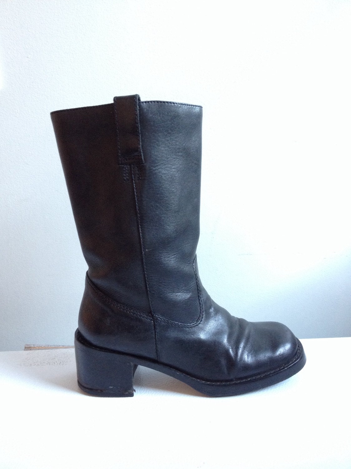 70s Frye Style Campus Boots Size 37 Black Leather Boots Moto