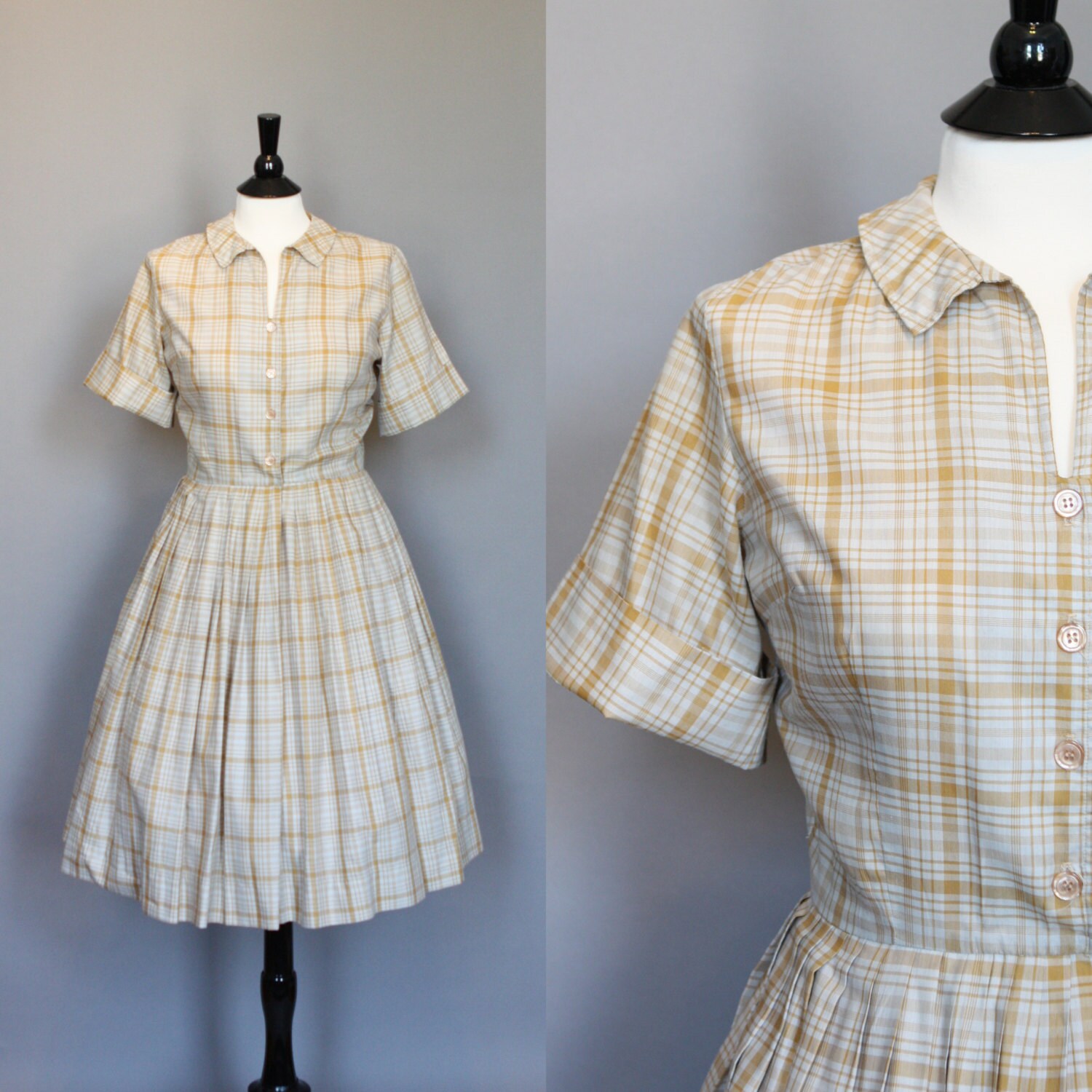 Vintage 60s Dress 1960s Plaid Day Dress Full by persnicketyvintage