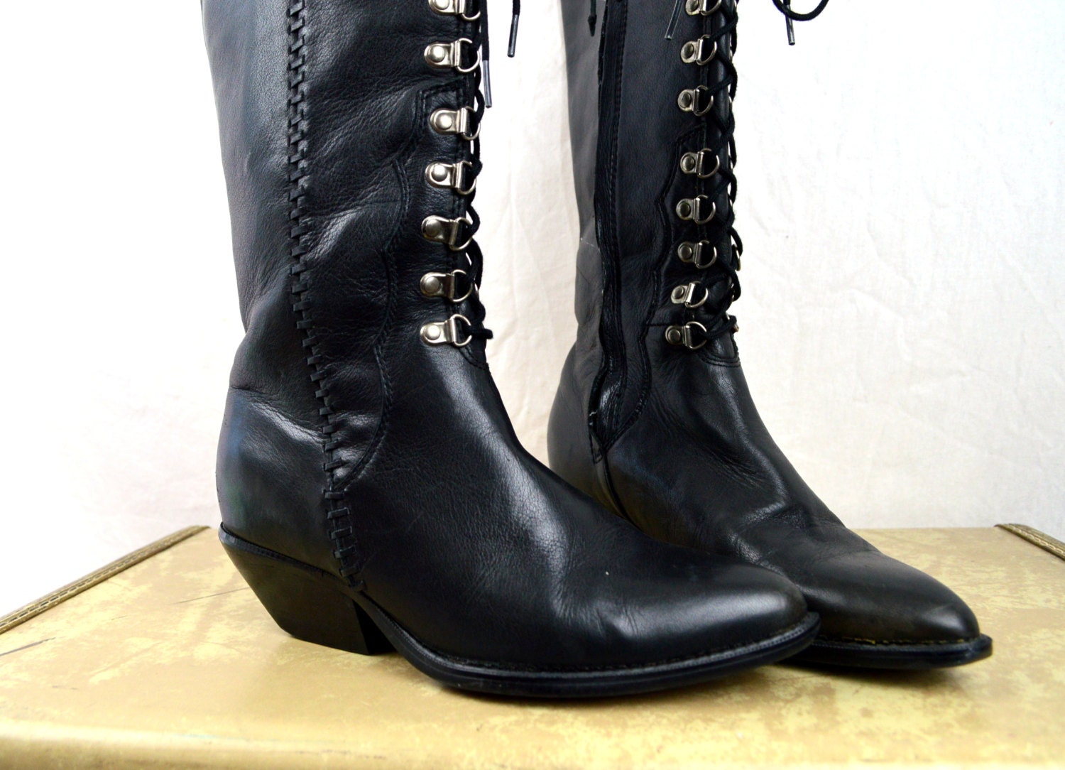 Vintage 90s Zodiac Tall Lace Up Black Women's Boots Size