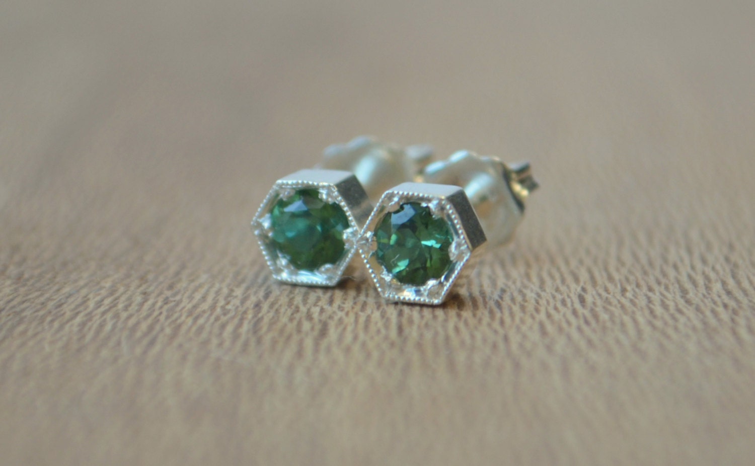 Hexagon Stud Earrings in Argentium Silver with by yvonneraley