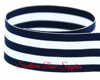 1.5 inch Grosgrain Ribbon-------3 Yards-----Stripes-----Navy White------Hair bow Making Supplies
