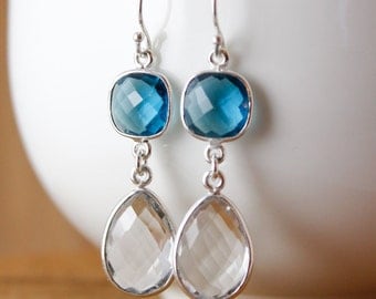 London Blue Quartz & Crystal Earrings - Bridesmaids Earrings - Winter Weddings