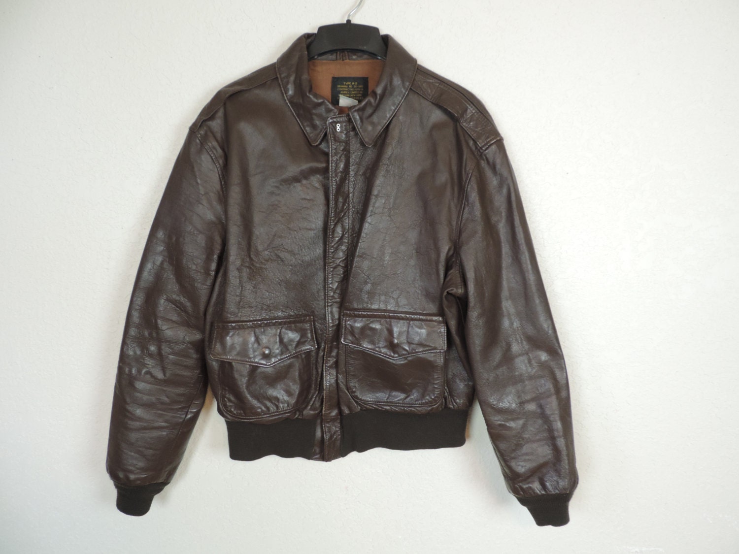 vintage Avirex A-2 flight jacket. horsehide leather bomber