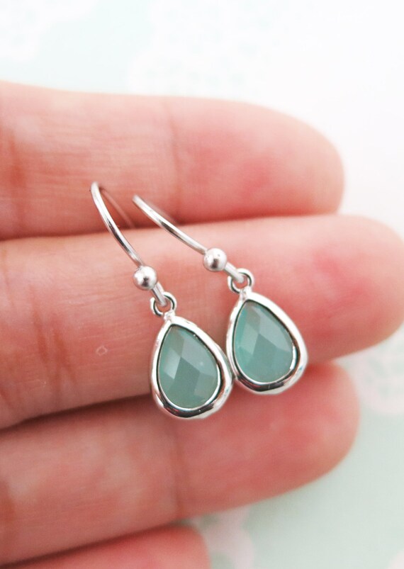 Items similar to Petite Silver Mint Teardrop Earrings Everyday pretty