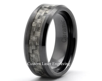 black ceramic ring mens wedding band custom ceramic rings carbon fiber inlay mat brashed polished edge - Carbon Fiber Wedding Rings black ceramic ring mens wedding band custom ceramic rings carbon fiber inlay mat brashed polished edge - Carbon Fiber Wedding Rings