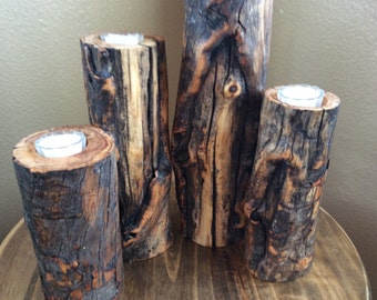 Rustic Wooden candle set  in Distinctively Different Elk Rub Aspen Wood