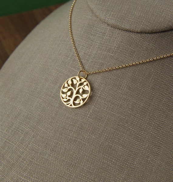 Gold vermeil tree of life pendant and gold filled necklace