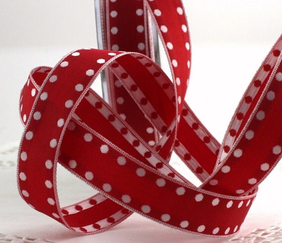 narrow wired ribbon red polka dot 5 8 quot wide ribbon by the narrow wired ribbon red polka dot 5 8 quot wide ribbon by the