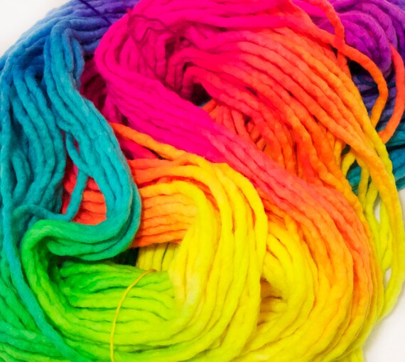 Neon Rainbow Superchunk yarn 100 merino by Zauberzeug on Etsy