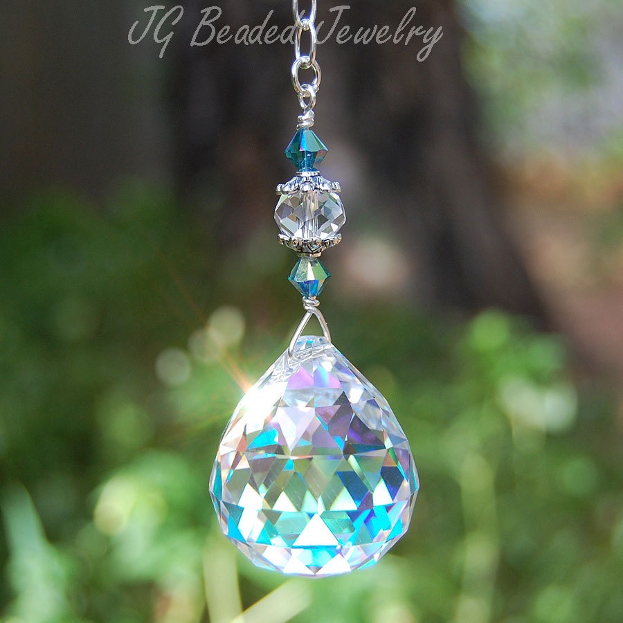 Prism Crystal Suncatcher With Indicolite Blue by JGBeadedJewelry