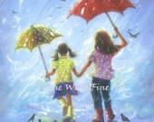 Rain Sisters art print, two sisters girls room wall art two girls childrens art, blue, two rain girls, best friends, Vickie Wade art Rain Sisters art print, two sisters girls room wall art two girls childrens art, blue, two rain girls, best friends, Vickie Wade art