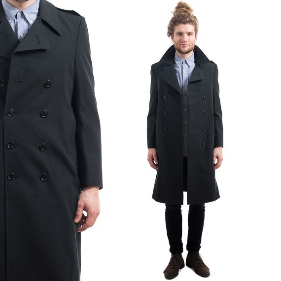 Mens Black Water Buffalo Leather Motorcycle Duster Trench Coat Quick View