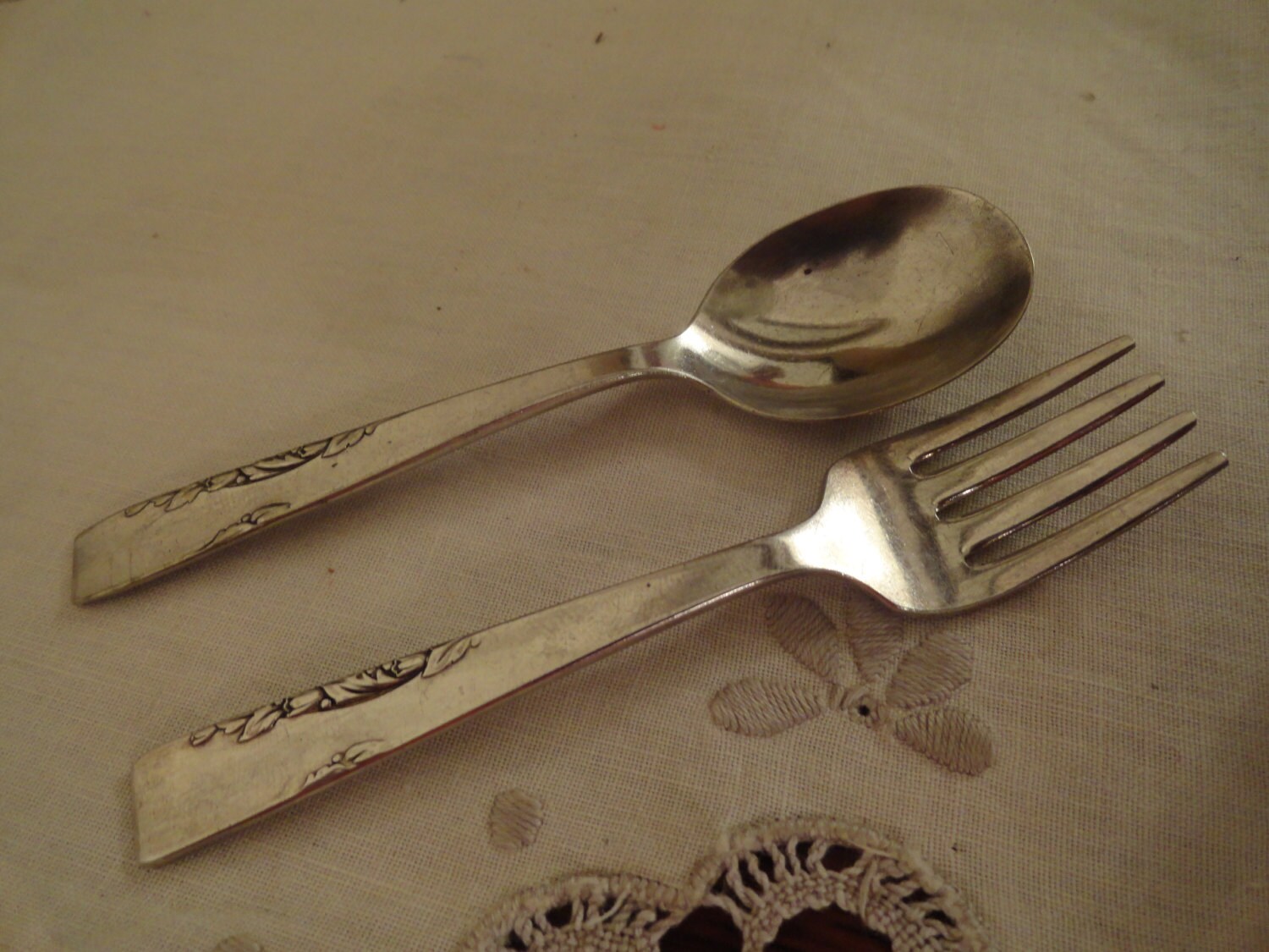 Set Enfant Oneida Community En Argenté | Bol, Cuillère Et Fourchette Vintage