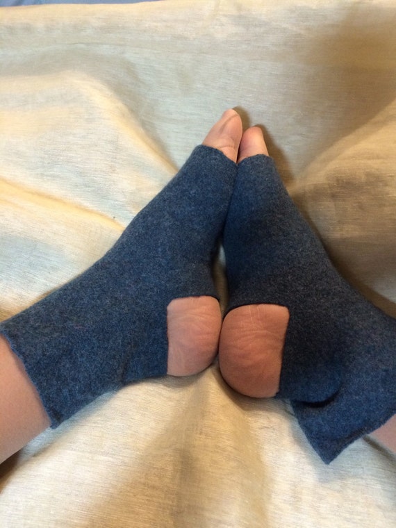 C58 blue merino wool felt Yoga socks sox woman girl upcycled