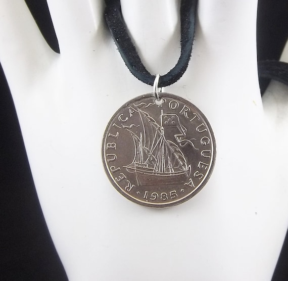 Boat Coin Necklace Portugal 5 Escudos by AutumnWindsJewelry