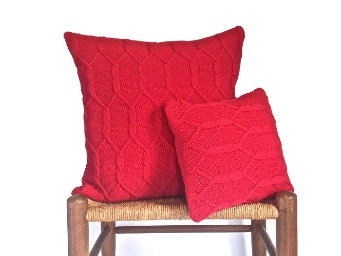 Red Cable Knit Sweater Pillows Cotton Covers