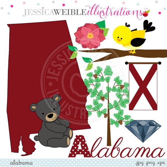 Alabama Cute Digital Clipart for Invitations, Card Design, Scrapbooking, and Web Design, State of Alabama Clipart Il_570xn