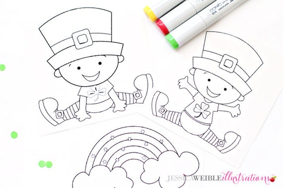 Lucky Babies Cute Digital Line Art Stamps, Black and White Line Art, Digital Stamps, St Patricks Day Il_570xn