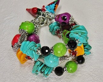 MULTICOLOR DAY of the DEAD / Dia de los Muertos / Fiesta Cowgirl Charm Bracelet - SKuLl MaGiC