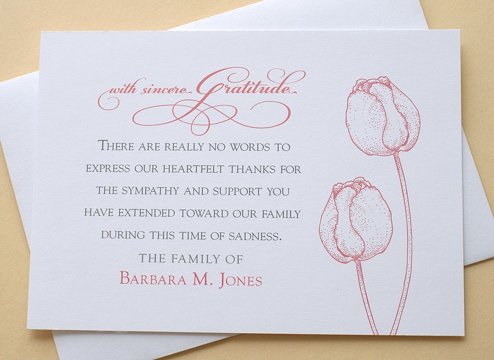 Funeral Thank You Cards with 2 Burgundy or 2 Purple Tulips