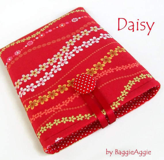 DAISY - Red Floral Kindle Kobo Nook Case Cover Sleeve, Handmade in Wales, UK.