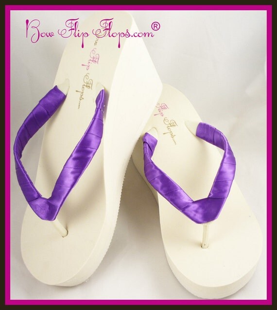 Ivory Wedge or White Wedge Bridal Satin Flip Flops Black 3.5 inch 1.25 ...