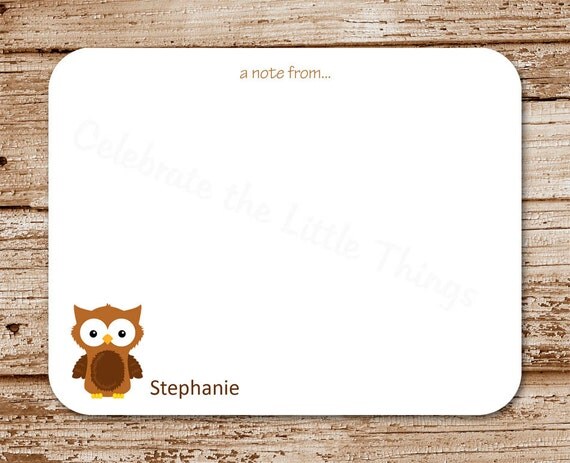 Owl Note Cards (set of 12) Personalized Stationery | Brown Owl, Bird Notecards | Flat Cards Il_570xn
