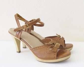 Sandals  70's Platform Heels  Wood Stacked Heeled Hippie Sandals ...