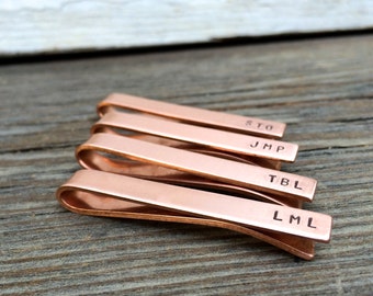 Custom Tie Tack / Tie Bar - Rose Gold Copper / Aluminum / Bronze - Personalized on 2 sides - Groomsman Gifts